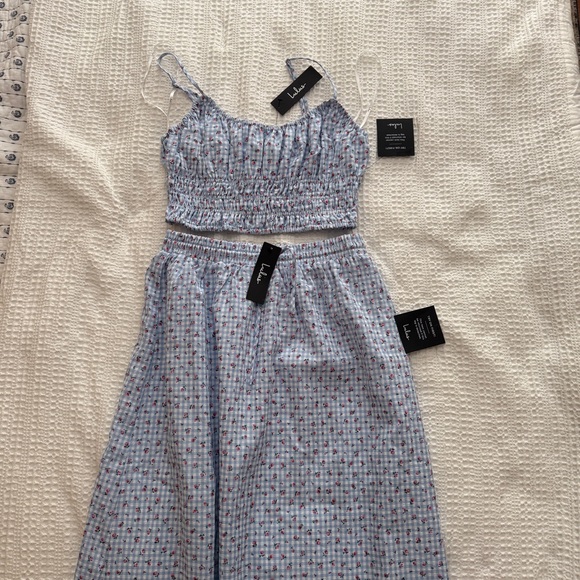 NWT Lulu’s Delightful Blue Gingham Two-Piece Midi Dress - Sz Small - Picture 6 of 12